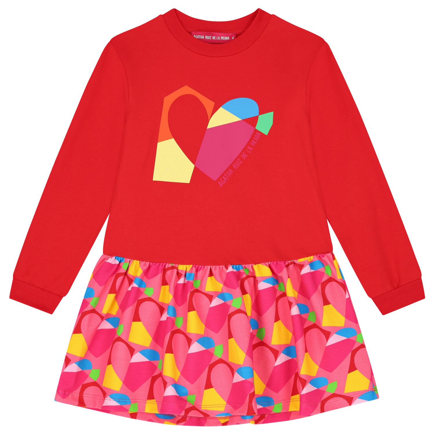 Girls Red Hearts Sweatshirt Dress, 1, hi-res