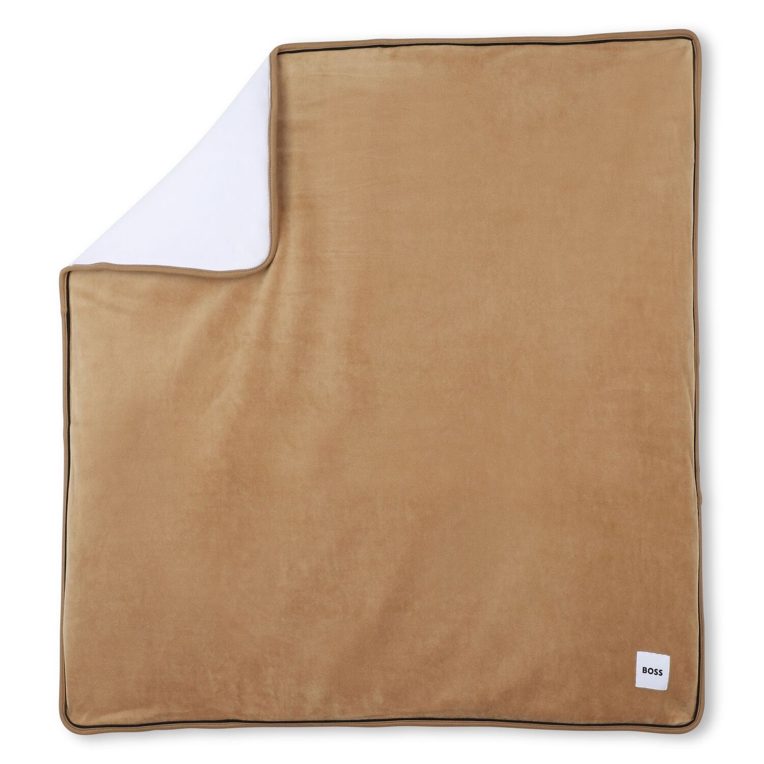 بطانيه مبطنه بالشعار باللون الابيض والبيج , 1, hi-res