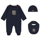 Baby Boys Navy Blue & Gold Babygrow Gift Set , 2, hi-res