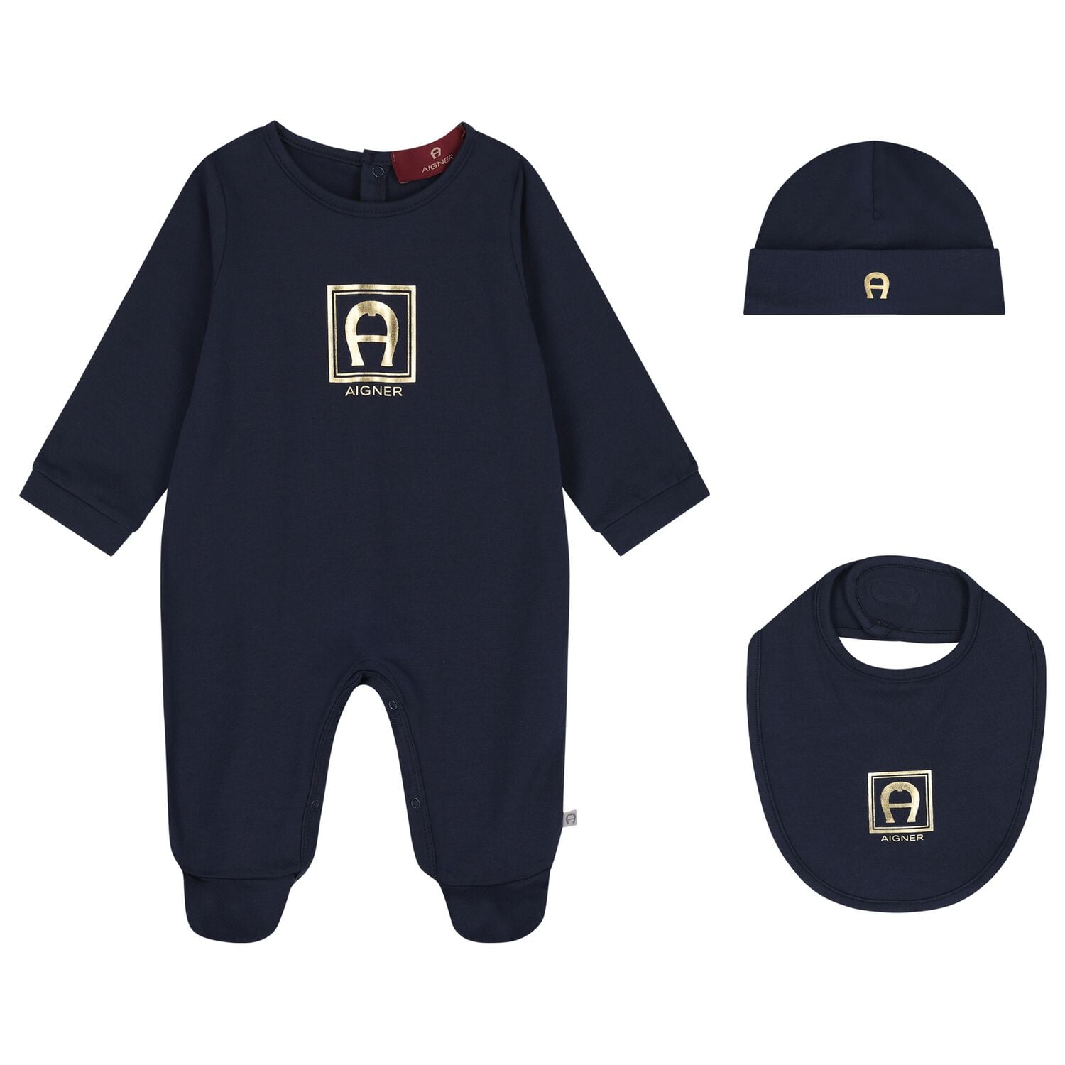 Baby Boys Navy Blue & Gold Babygrow Gift Set , 2, hi-res