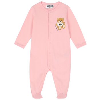 Pink Teddy Logo Babygrow