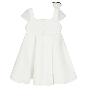 Girls White Bow & Flower Dress