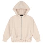 Girls Beige Logo Hooded Zip-Up Top, 2, hi-res