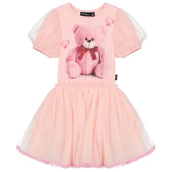 Girls Pink Teddy Bear Tulle Dress