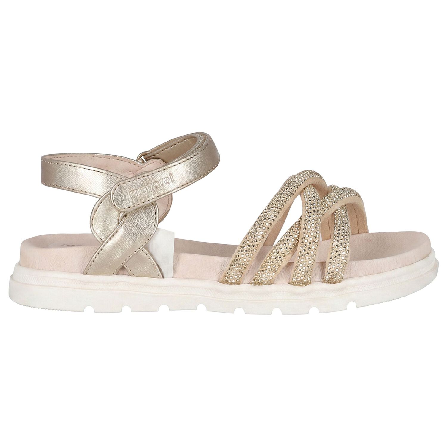 Girls Gold Logo Sandals , 1, hi-res