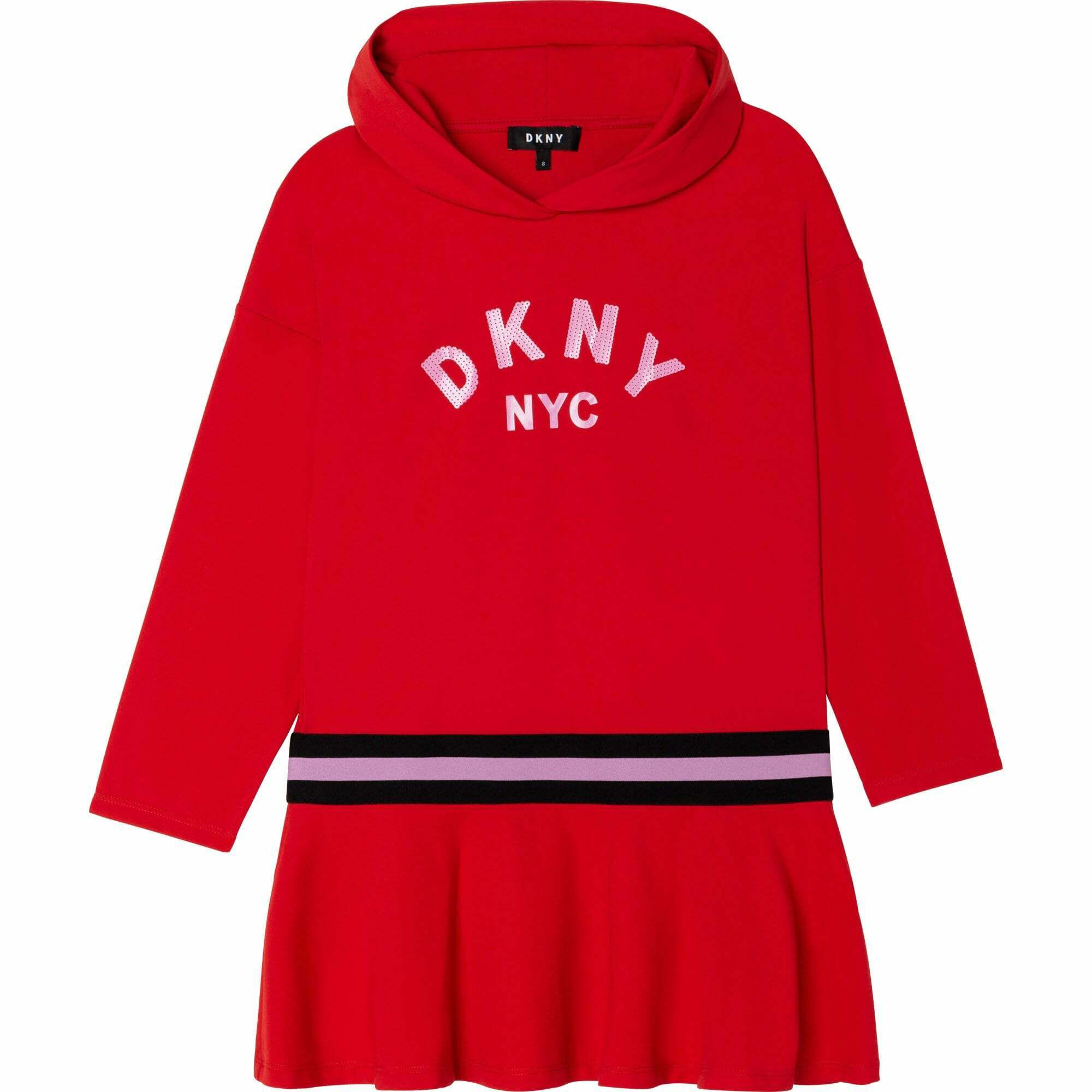 DKNY Girls Red Logo Hooded Dress Junior Couture