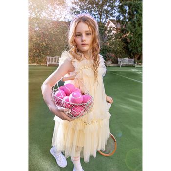 Girls Yellow Ruffled Tulle Dress