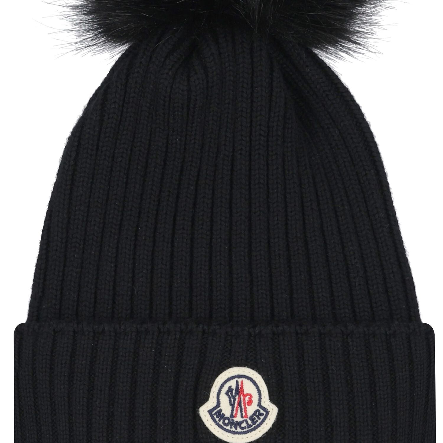Girls Black Pom Pom Beanie Hat, 1, hi-res image number null