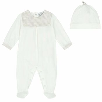 Ivory & Beige Logo Babygrow & Hat Set