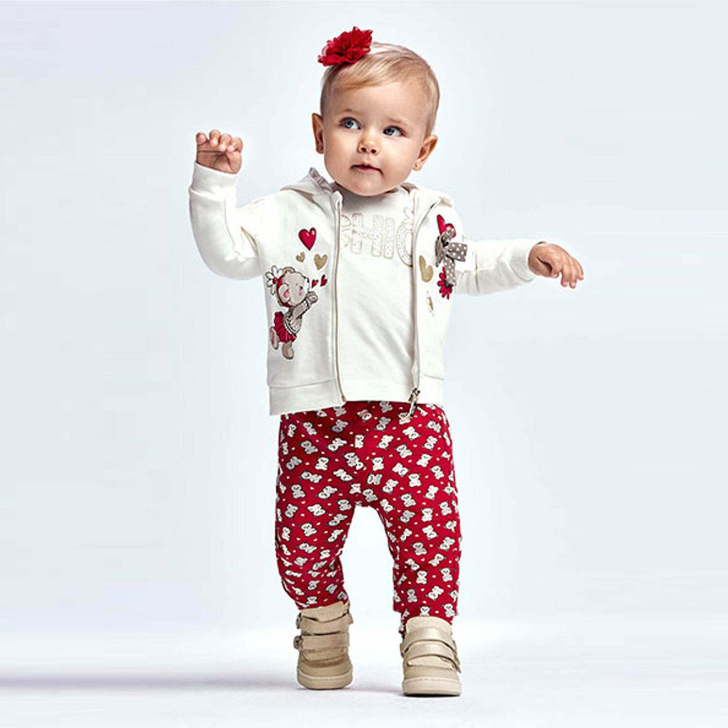 Younger Girls Ivory & Red 3-Piece Tracksuit, 1, hi-res