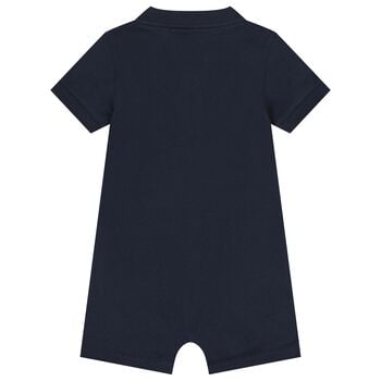 Baby Boys Navy Blue Logo Romper