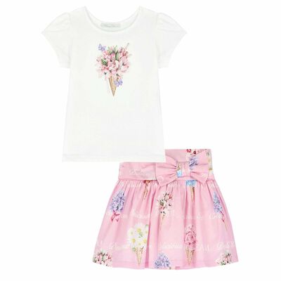 Girls Pink & White Skirt Set