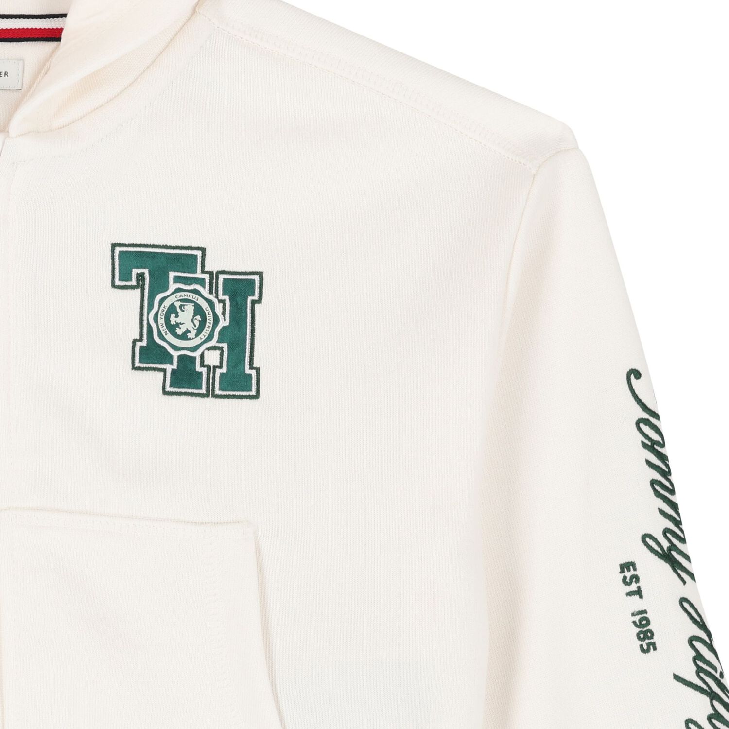 Girls Ivory Crest Logo Hooded Zip Up Top, 1, hi-res