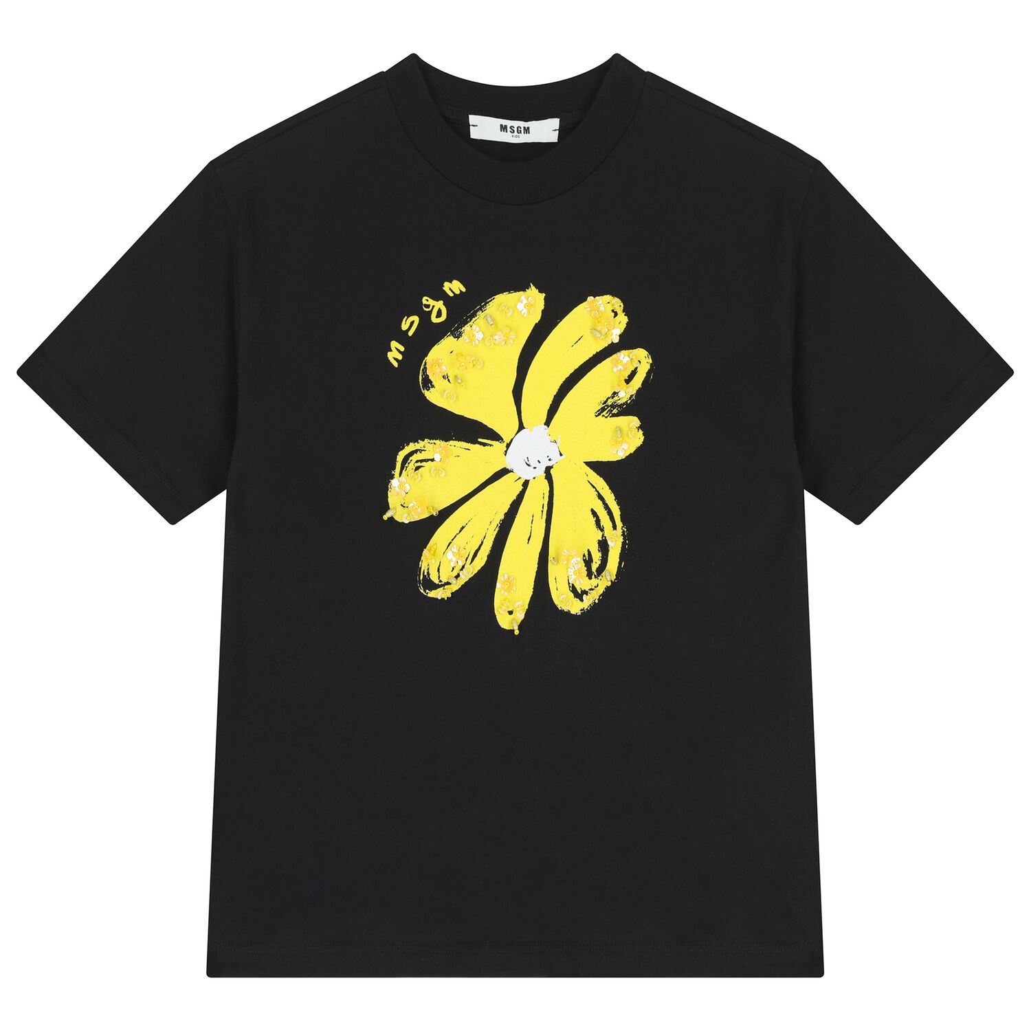 Girls Black Flower Logo T-Shirt, 2, hi-res