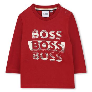 Younger Boys Red Logo Long Sleeve Top