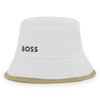 Baby Boys Beige & White Reversible Logo Hat 