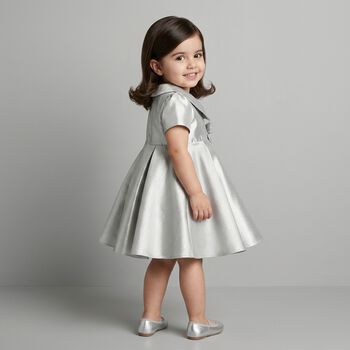 Baby Girls Silver Bow Satin Dress