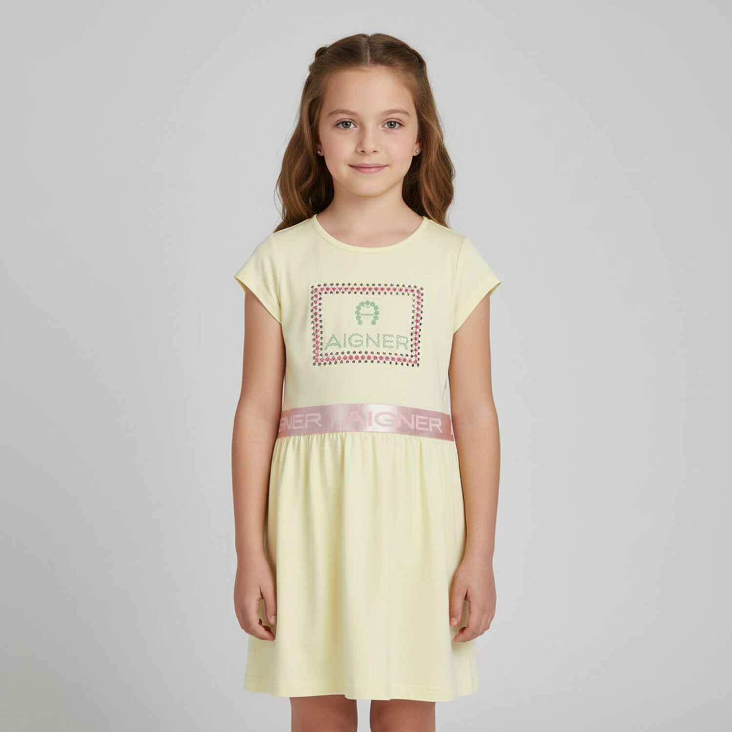 Girls Yellow Logo Dress, 1, hi-res