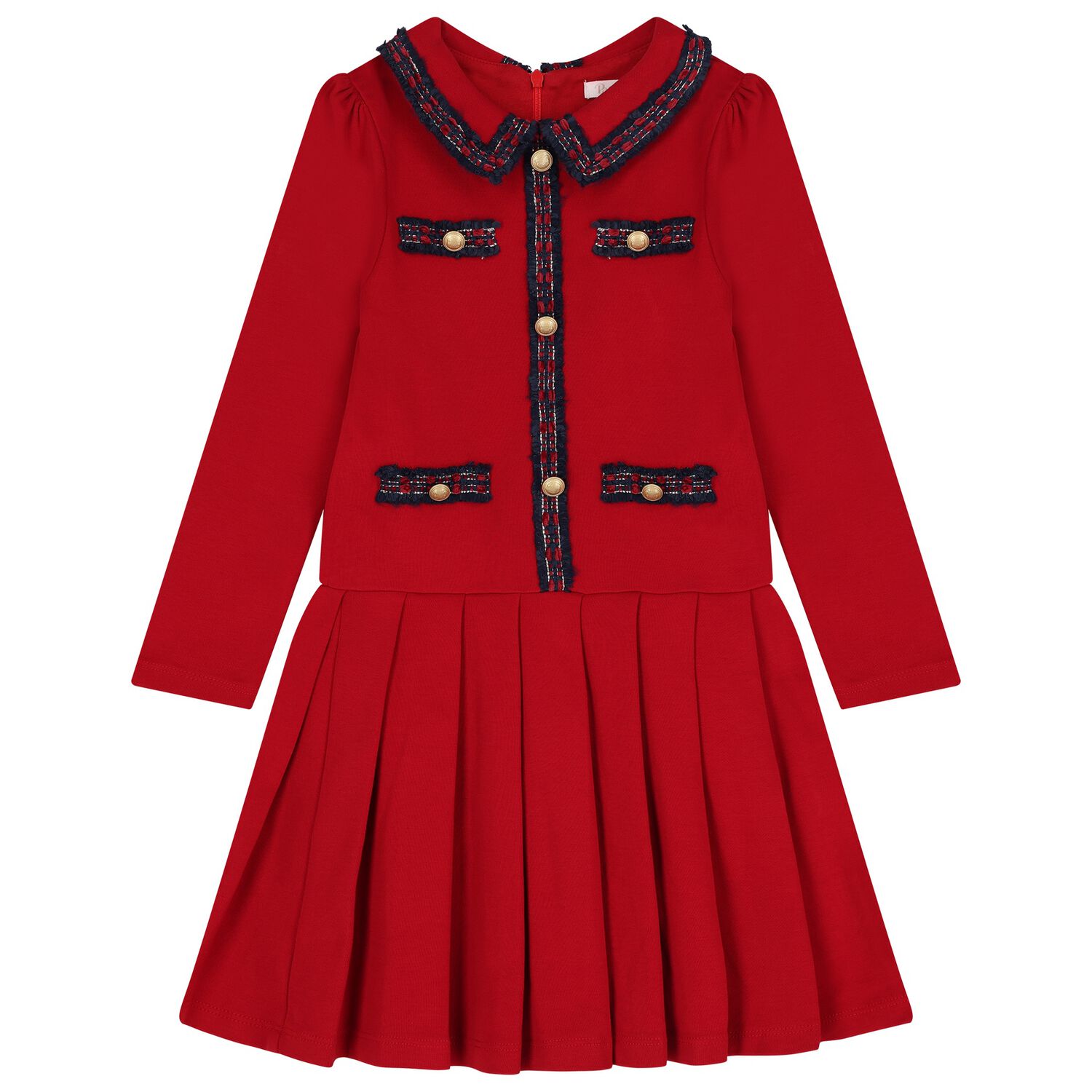 Girls Red & Navy Blue Tartan Dress , 1, hi-res