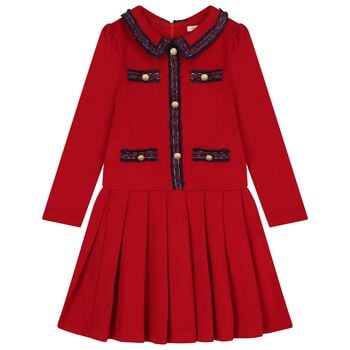 Girls Red & Navy Blue Tartan Dress 