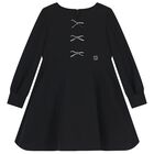 Girls Black Diamante Bow Dress, 1, hi-res
