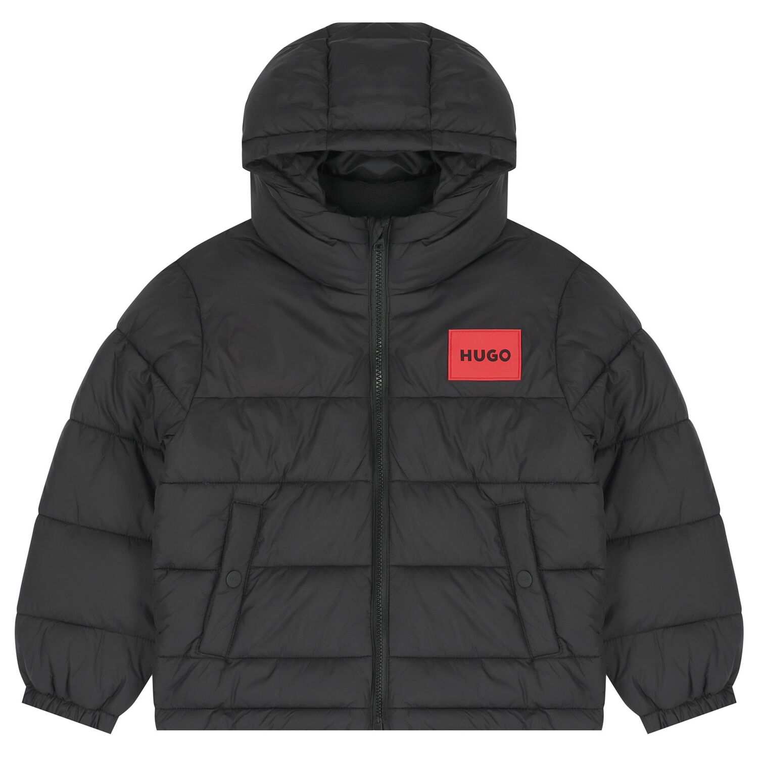 Boys Black Logo Puffer Jacket , 1, hi-res