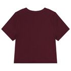Girls Burgundy Logo Ribbed T-Shirt, 1, hi-res
