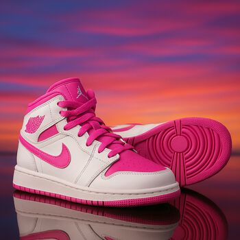 Girls White, Grey & Pink Air Jordan 1 Mid Trainers