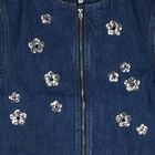 Girls Blue Denim Sequinned Floral Dress, 1, hi-res