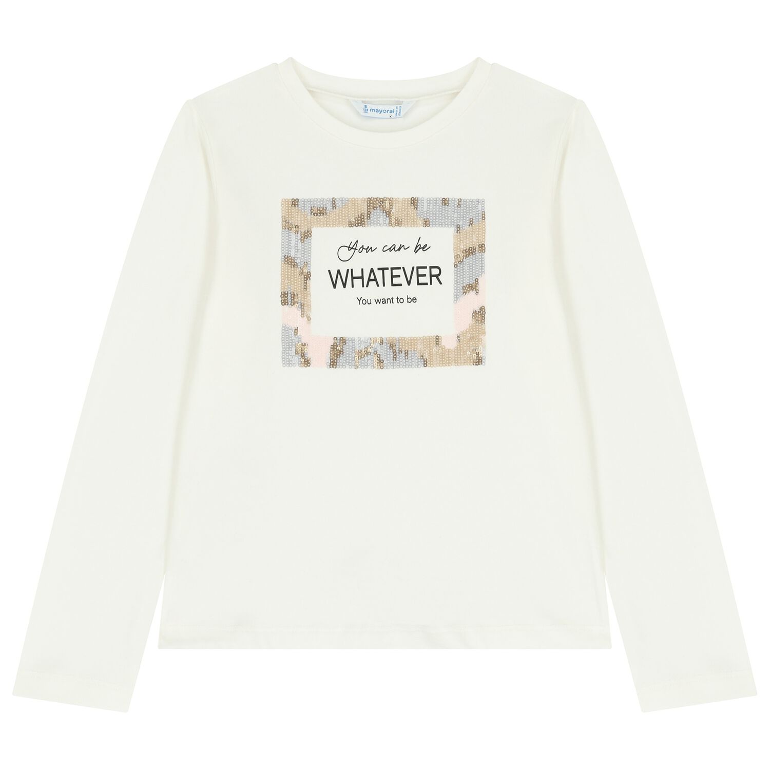 Girls Ivory Embroidered Long Sleeve Top, 1, hi-res