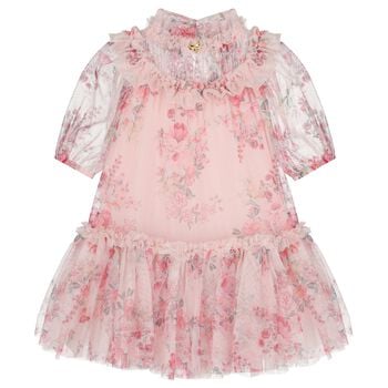 Girls Pink Floral Tulle Dress