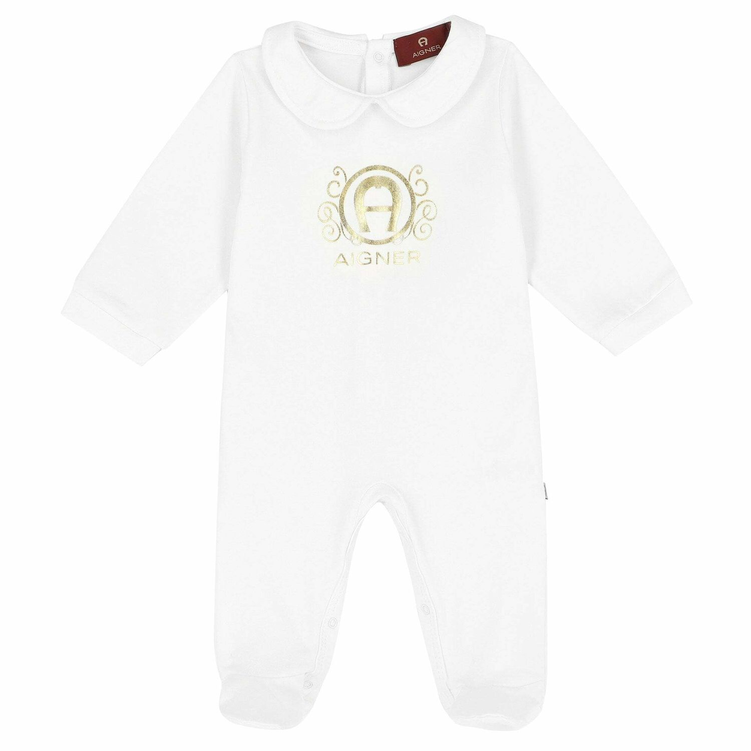 Baby White & Gold Logo Babygrow , 2, hi-res