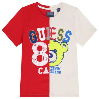 Guess Boys Red & Ivory Teddy Bear Logo T-Shirt, 1 Boys Red & Ivory Teddy Bear Logo T-Shirt