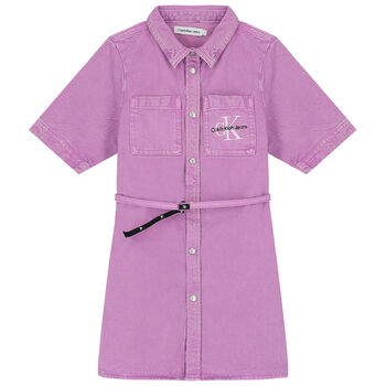 Girls Pink Logo Denim Dress