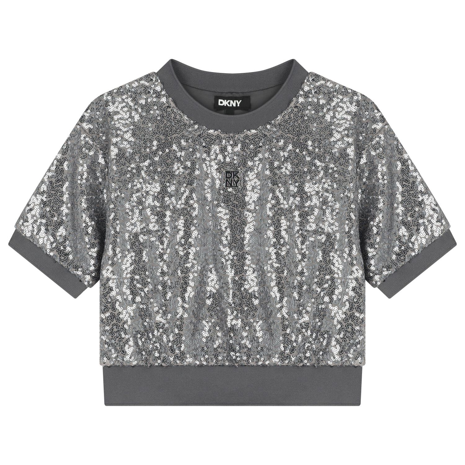 Girls Silver Embellished Logo Top, 1, hi-res