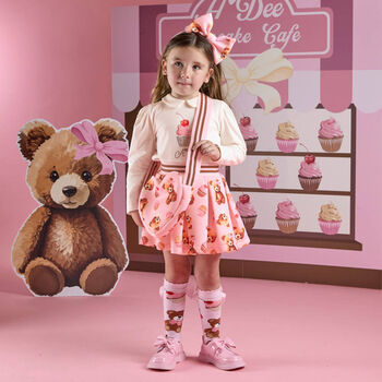 Girls Ivory & Pink Bear Skirt Set