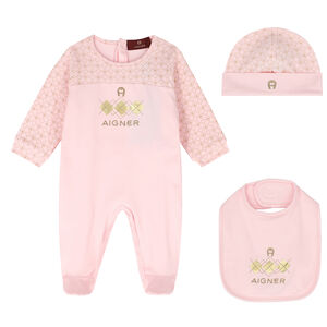 Baby Girls Pink Logo Babygrow Set