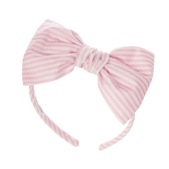 Girls Pink & White Striped Bow Hairband