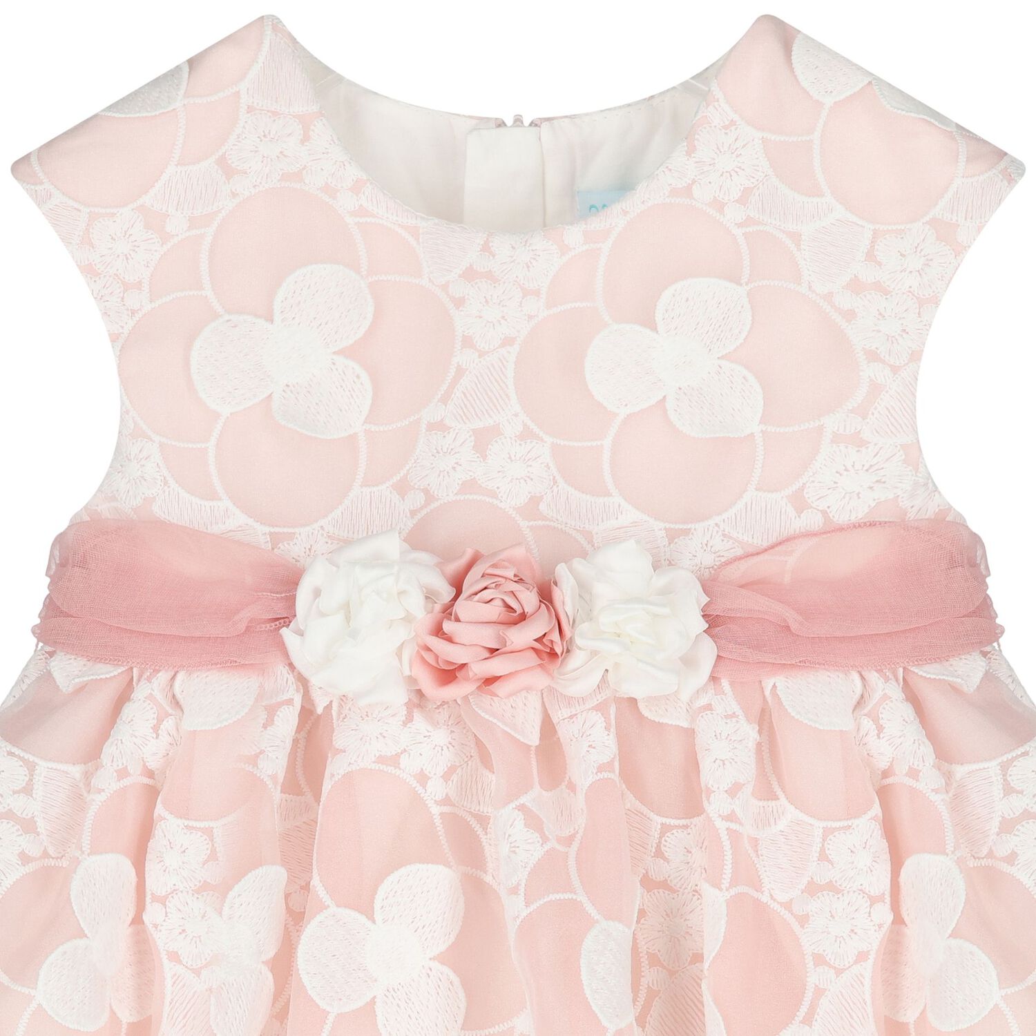 Younger Girls White & Pink Embroidered Organza Dress, 1, hi-res