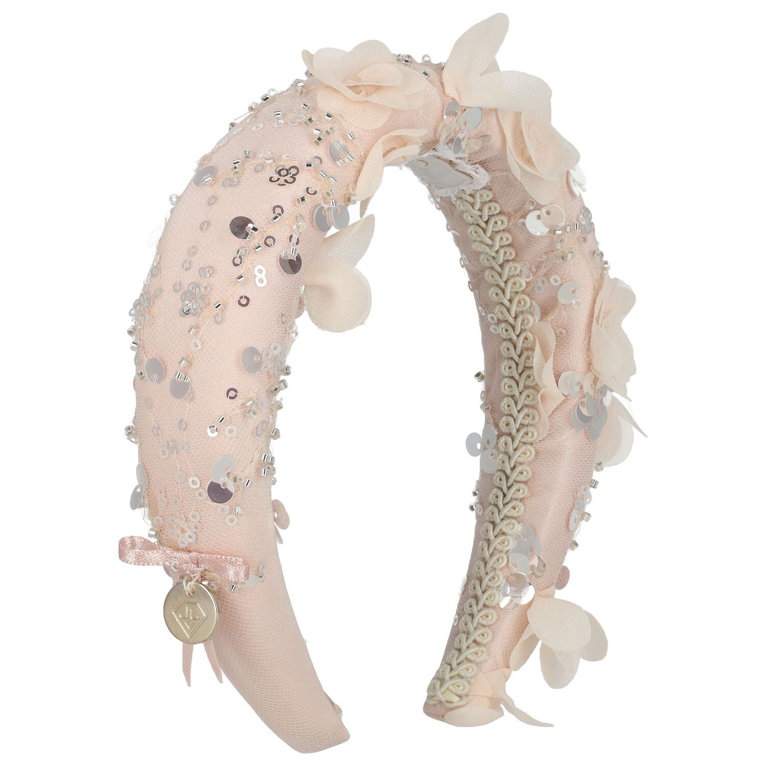 Girls Pink Sequin & Flower Headband, 1, hi-res