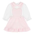 Baby Girls Pink & White Dungaree Set, 1, hi-res