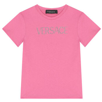 Girls Pink Embellished Logo T-Shirt