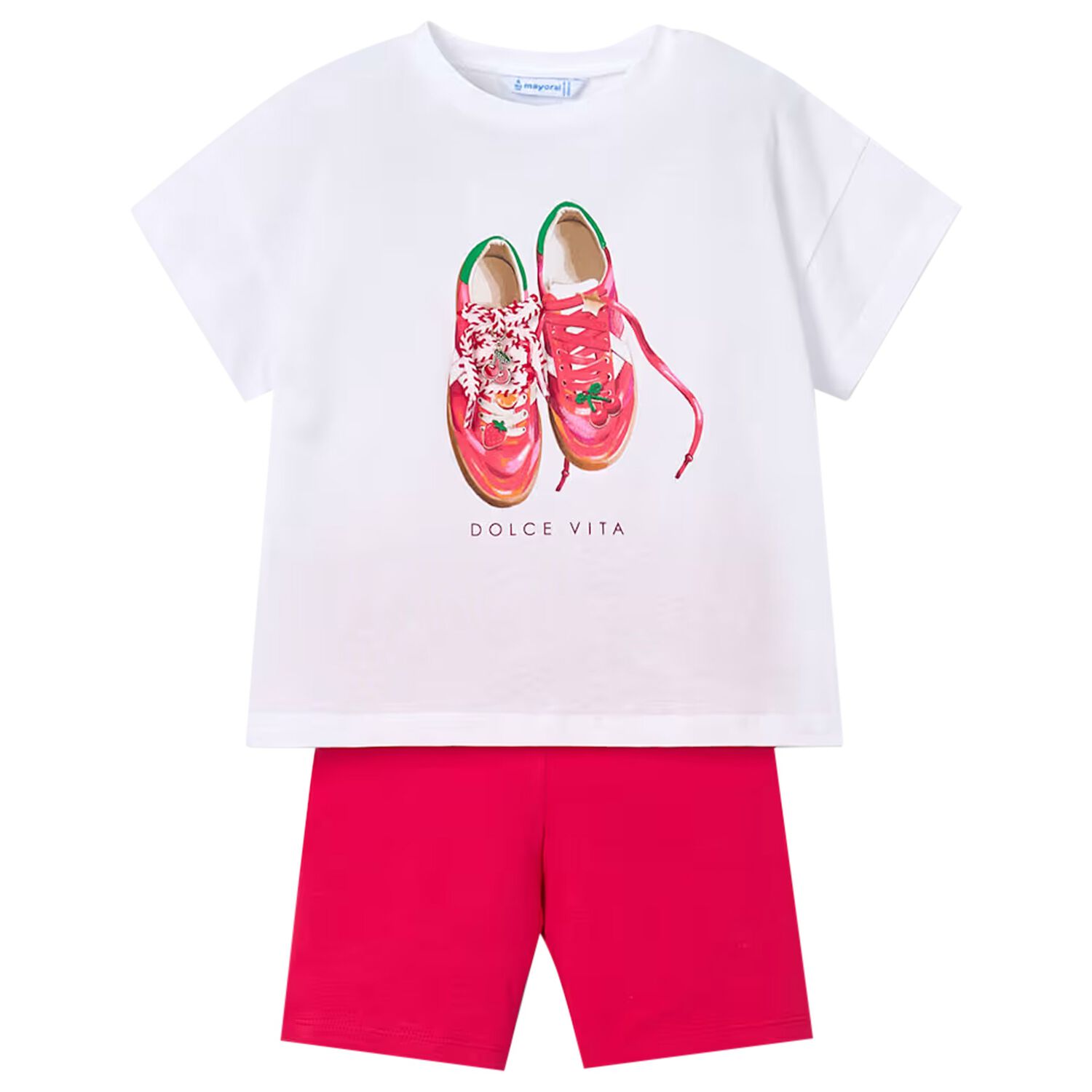Girls White & Red Cycling Shorts Set, 1, hi-res