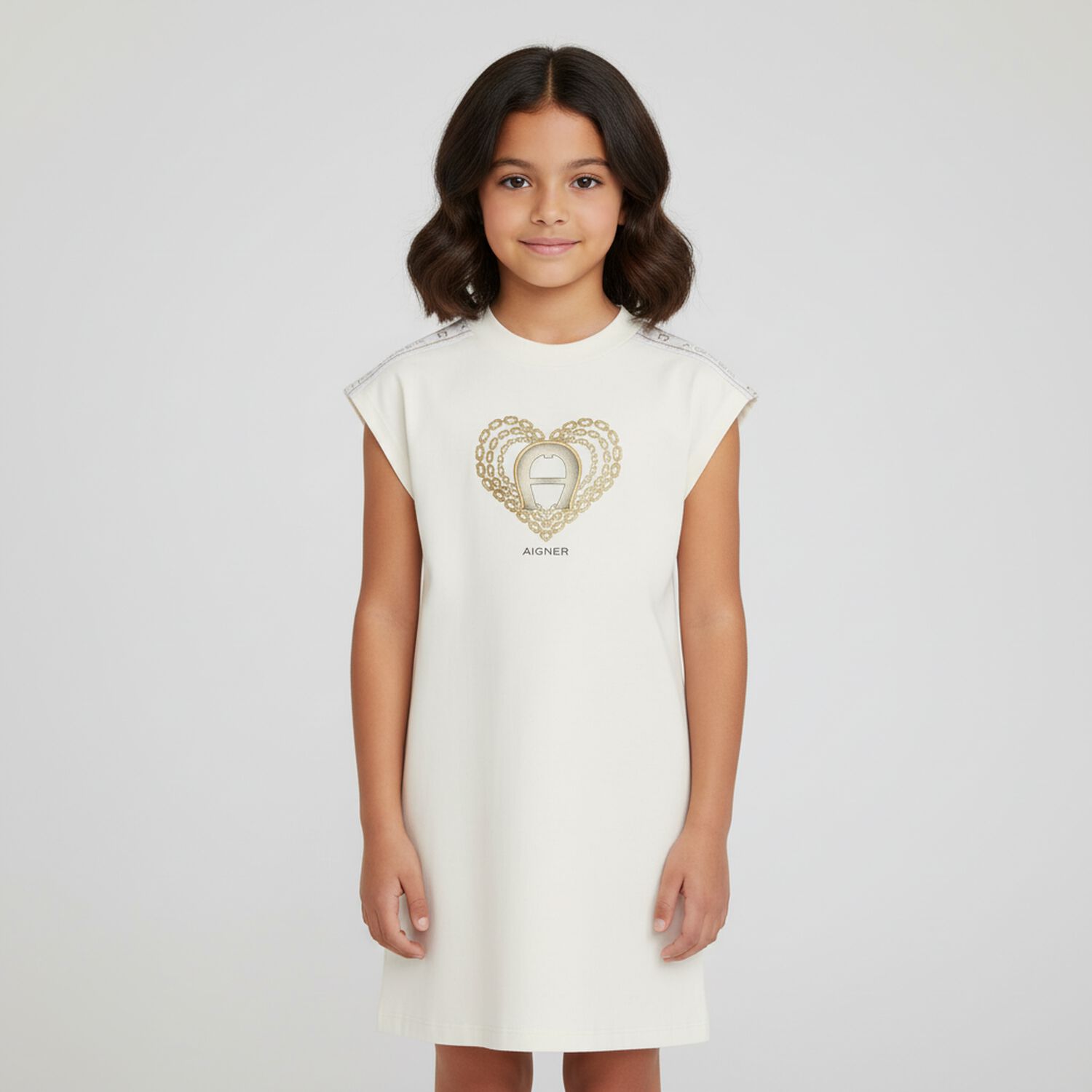 Girls Ivory Logo Heart Dress, 1, hi-res image number null