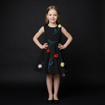 Girls Black Rose Satin Dress