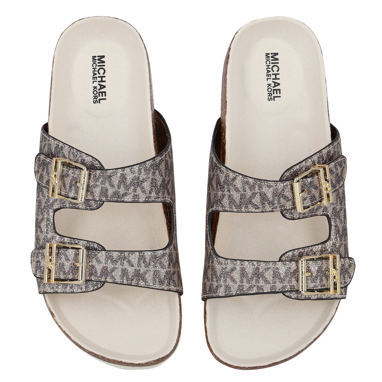 Girls Gold Logo Sandals, 1, hi-res
