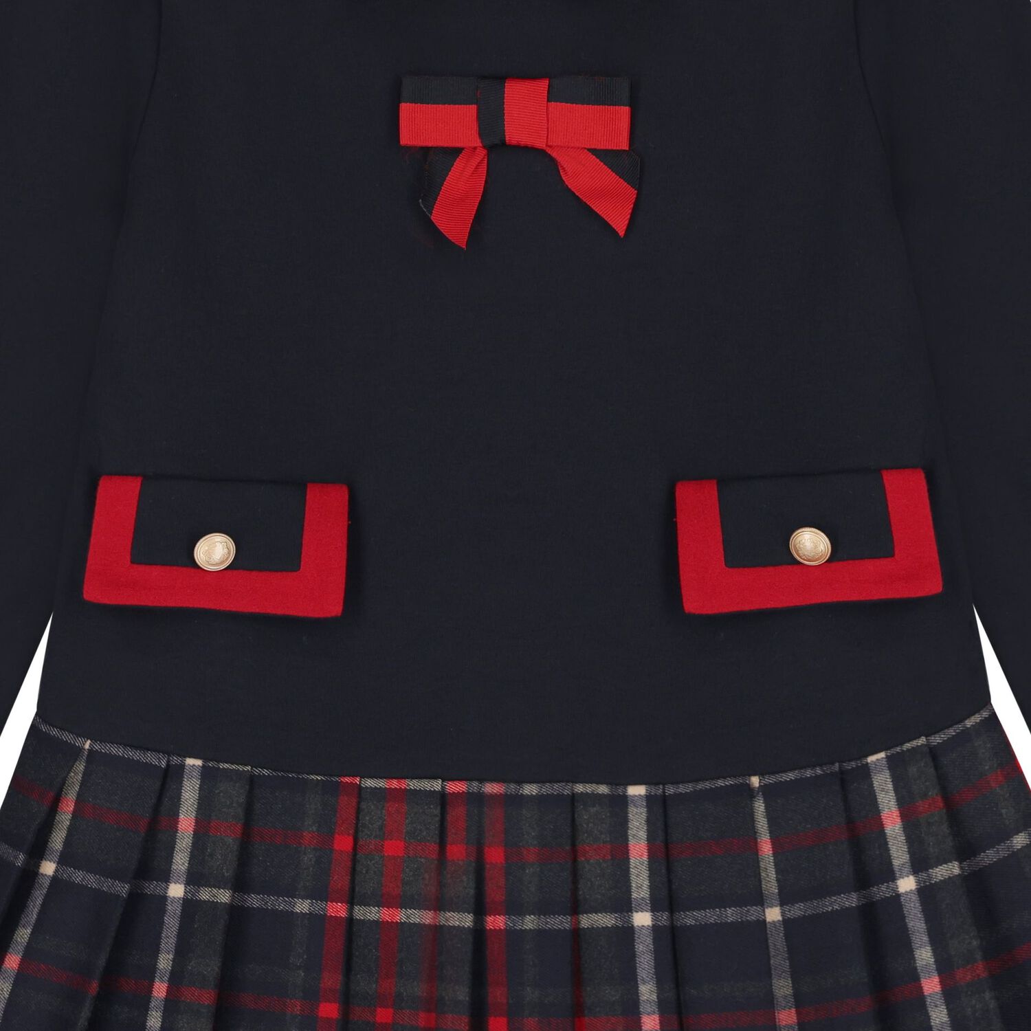 Girls Navy Blue Tartan Dress, 1, hi-res