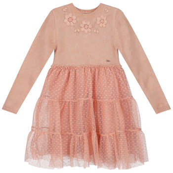 Girls Pink Knitted Tulle Dress