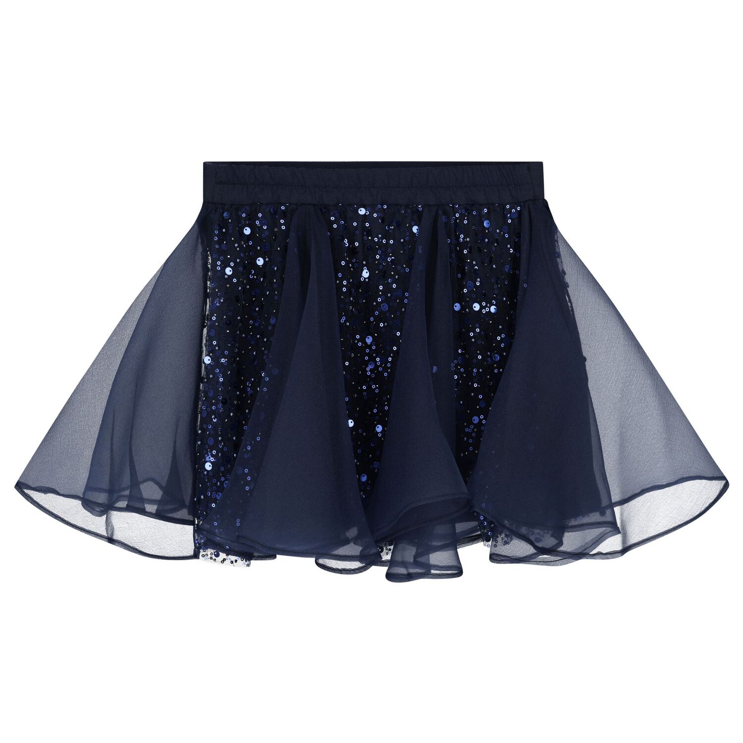 Mama Luma Girls Navy Blue Chiffon Tulle Sequin Skirt Junior