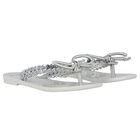 Girls Ivory & Silver Bow Flip Flops, 1, hi-res